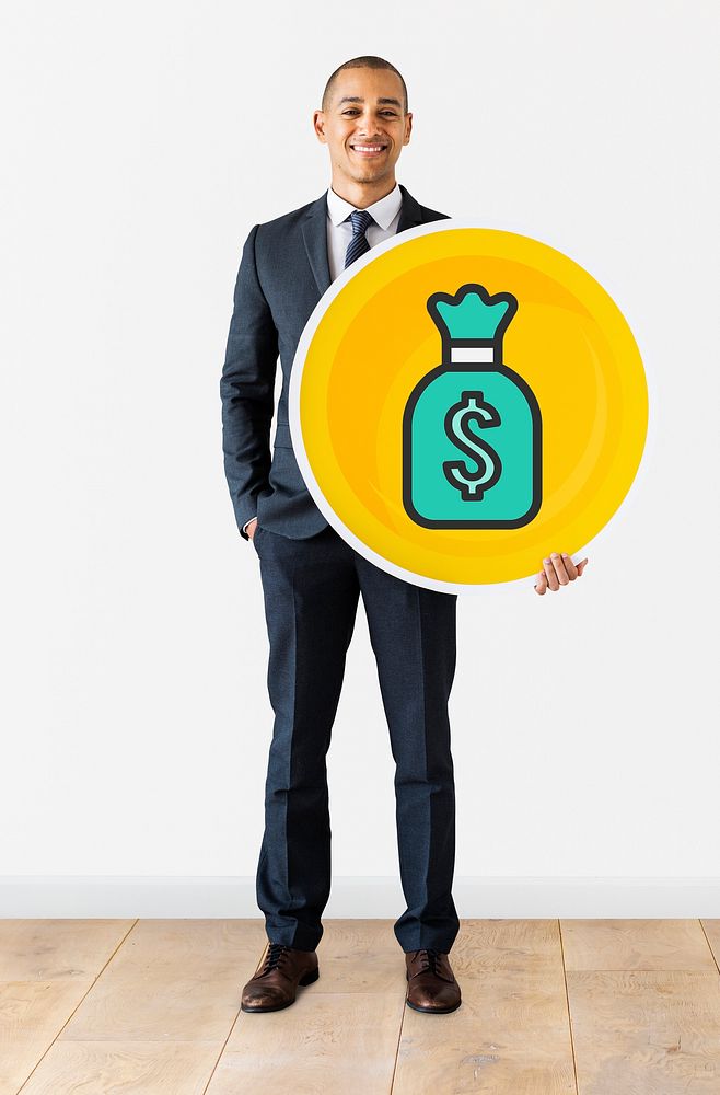 Businessman standing with dollar currency icon