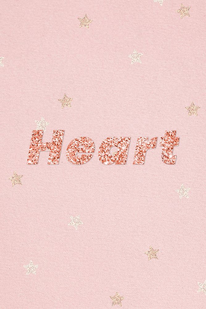 Glittery heart typography on star patterned background