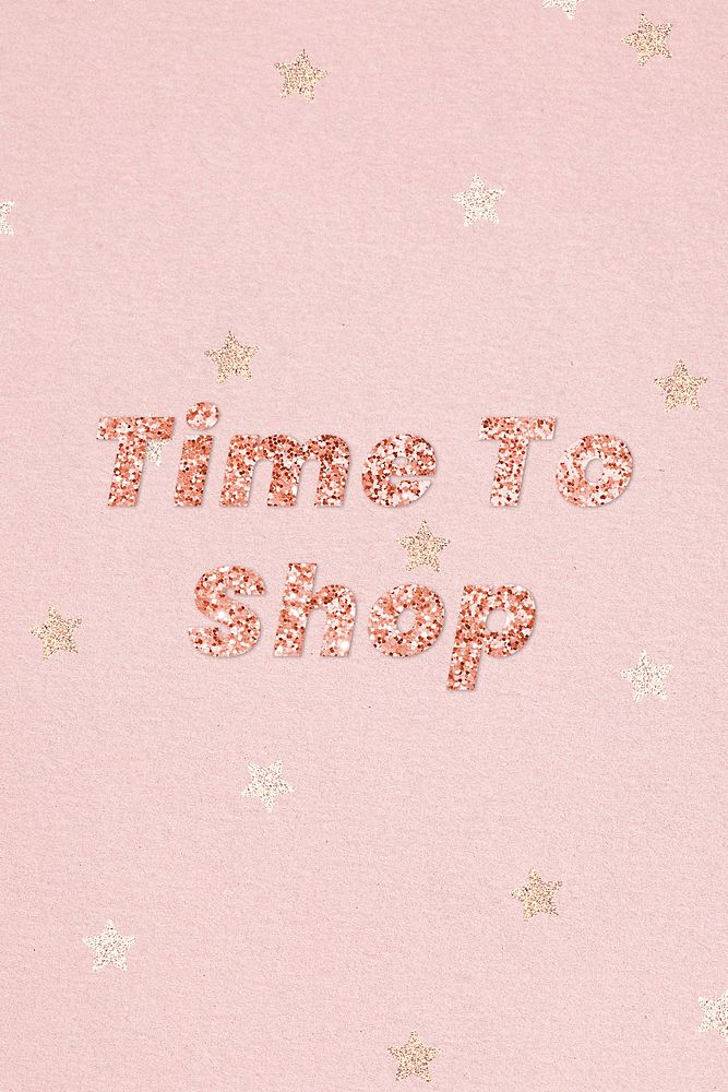 Glittery time to shop typography on star patterned background