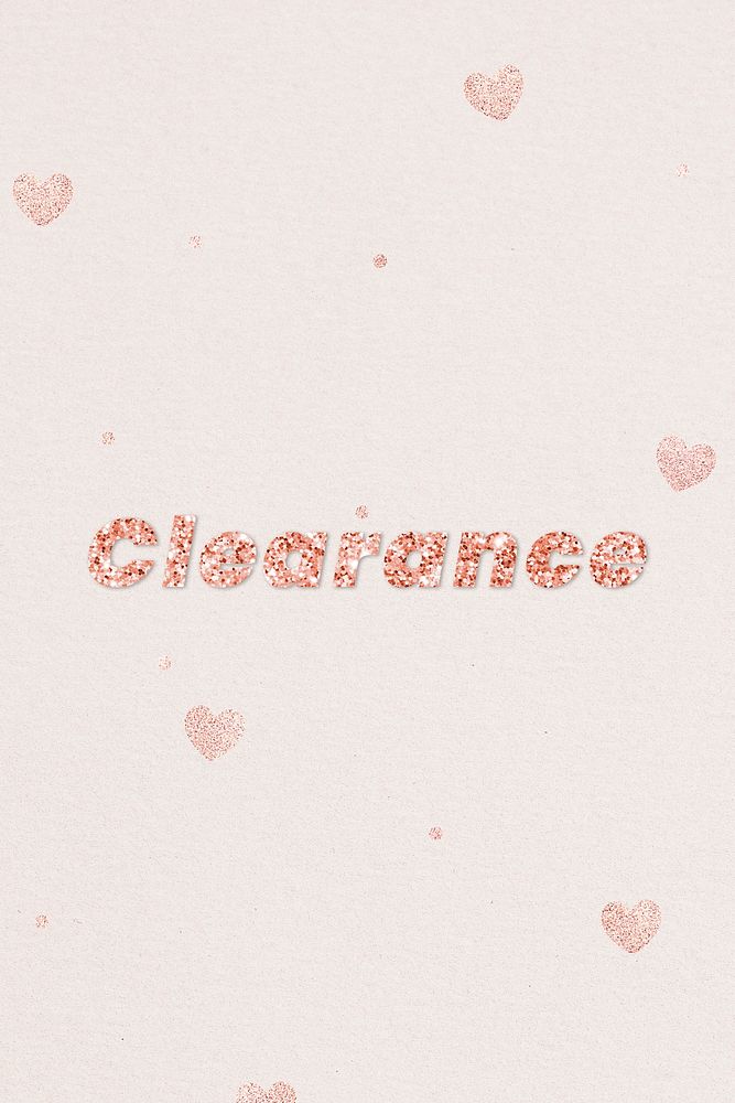 Glittery clearance typography on heart patterned background
