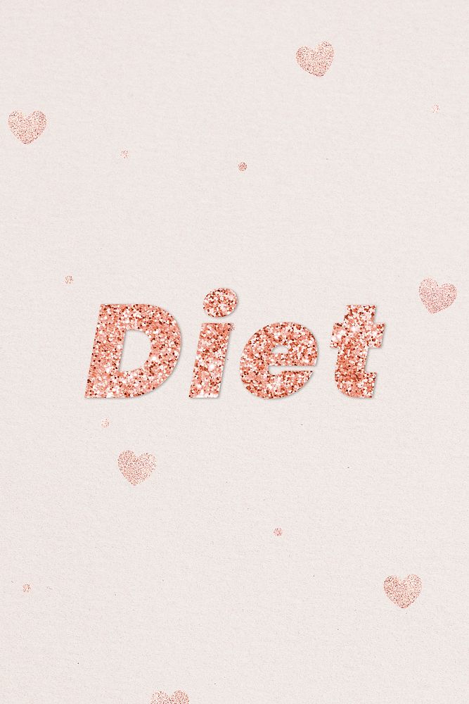 Glittery diet typography on heart patterned background