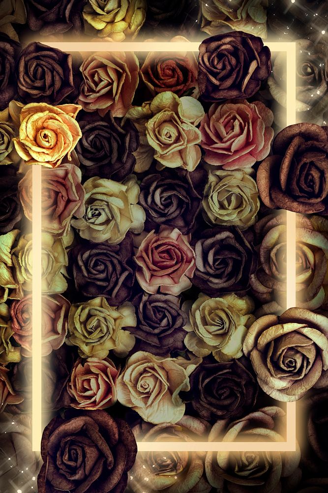 Sepia rose neon frame psd
