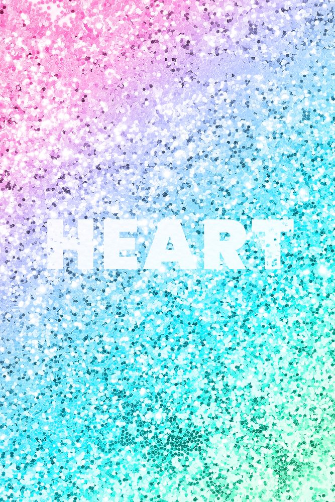 Heart typography on a rainbow glitter background