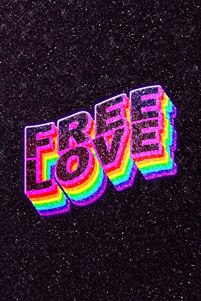 Free love rainbow 3d lettering