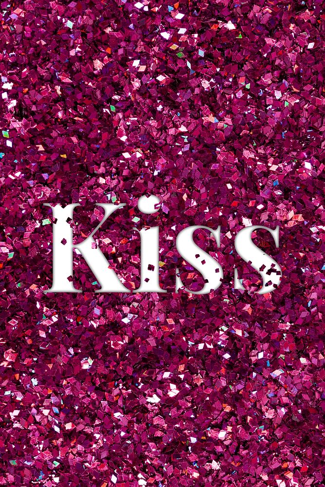 Glittery kiss text typography word