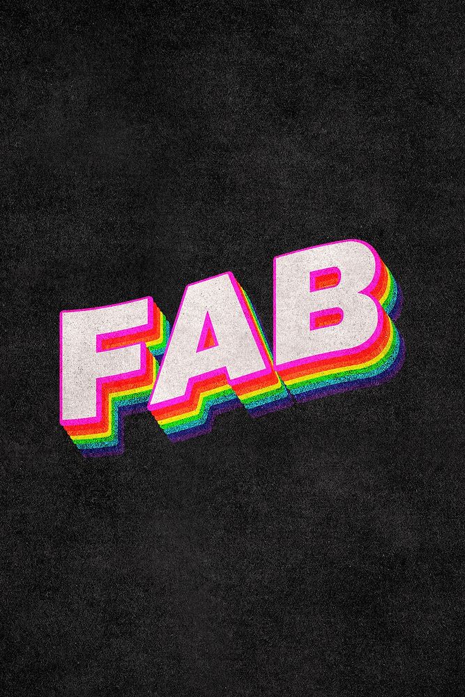 FAB rainbow word typography on black background 