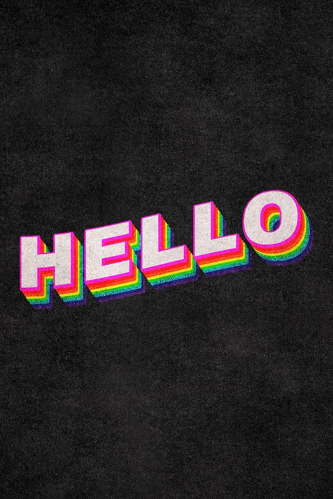 HELLO rainbow word typography on black background
