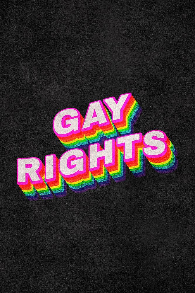 GAY RIGHTS rainbow word typography on black background