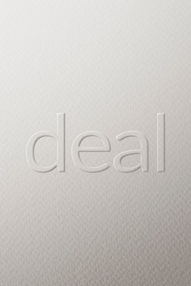 Deal embossed text white paper background