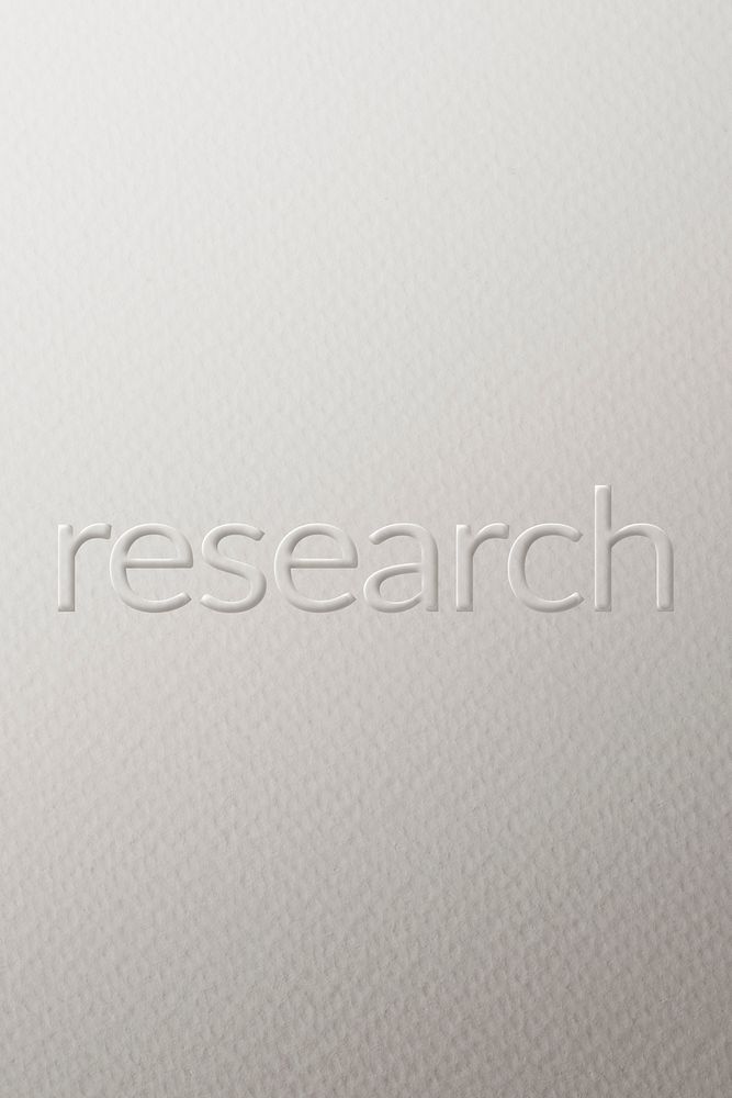 Research embossed font white paper background