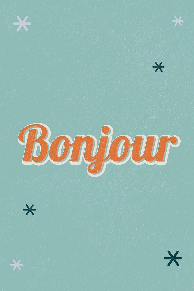 Bonjour retro word typography on green background