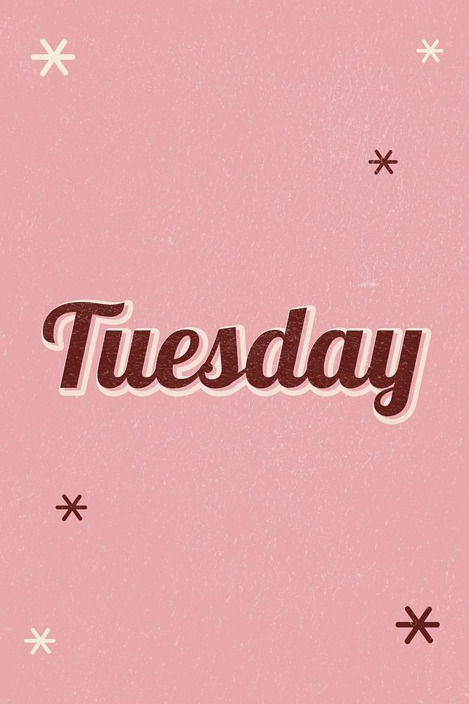 Tuesday retro word typography on a pink background