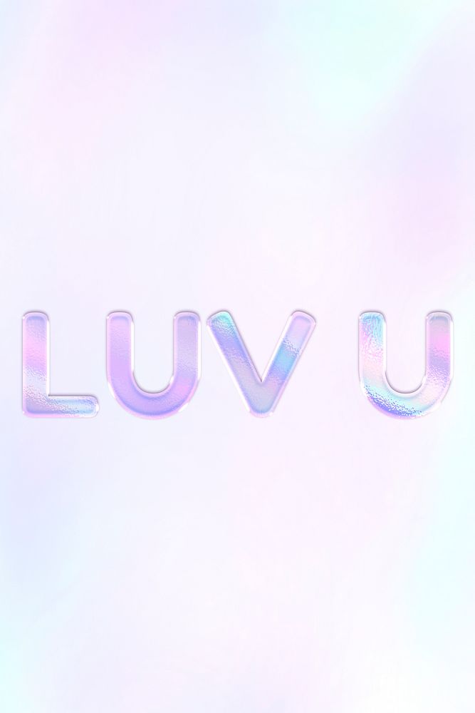 Girly LUV U psd text purple holographic pastel gradient typography