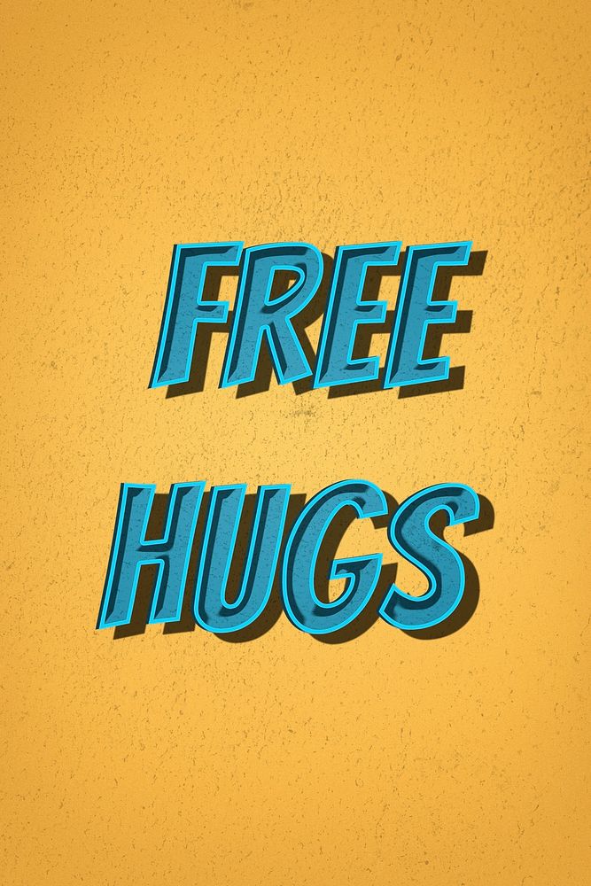 Free hugs comic retro style typography illustration