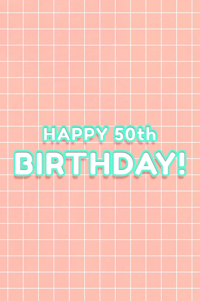 Bold outline 80&rsquo;s miami font happy 50th birthday! typography on grid background