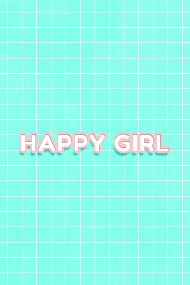 Miami neon 80&rsquo;s font happy girl typography on grid background