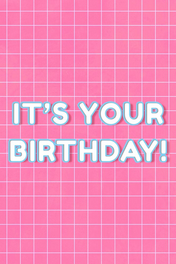 Miami 80&rsquo;s neon it's your birthday! boldface outline word art on grid background