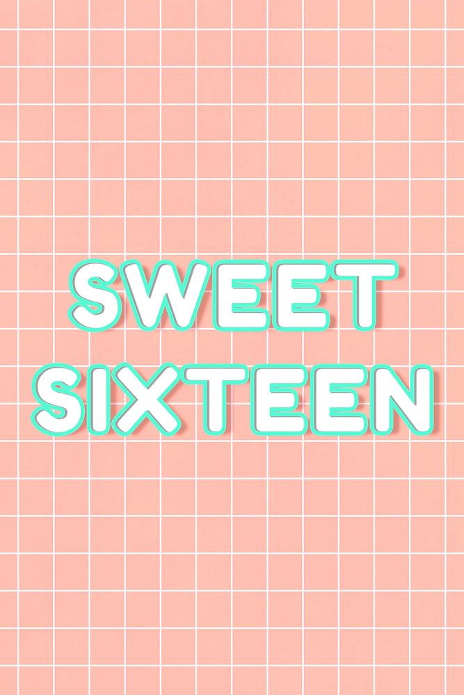 Neon 80&rsquo;s miami sweet sixteen word typography on grid background