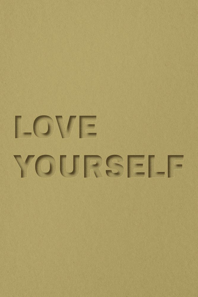 Love yourself word paper cut font shadow typography