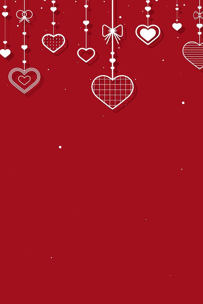 Hanging hearts red background vector