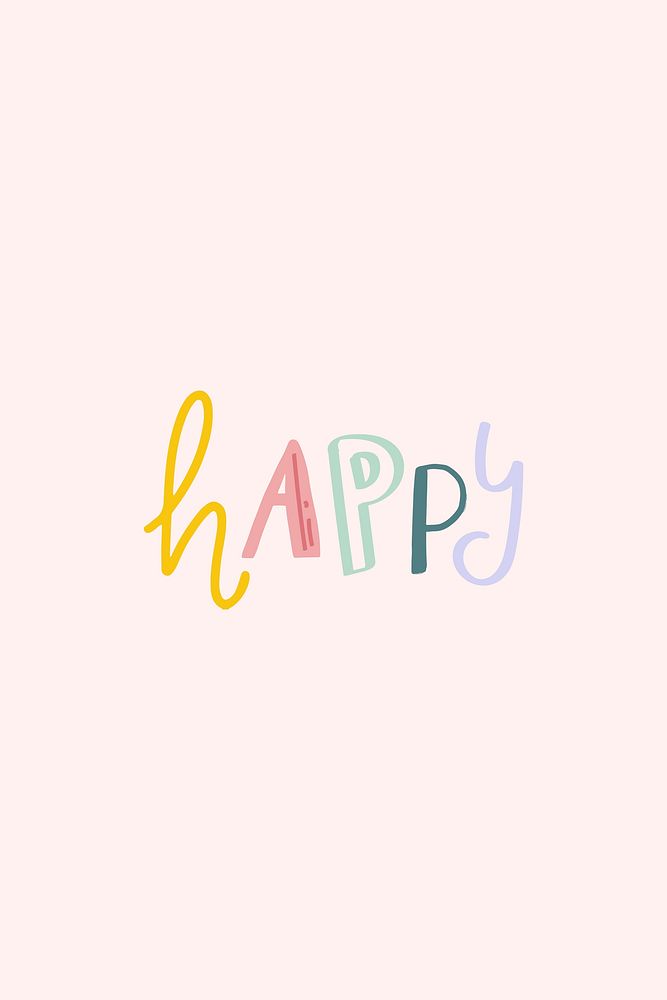 Happy word psd doodle font colorful handwritten