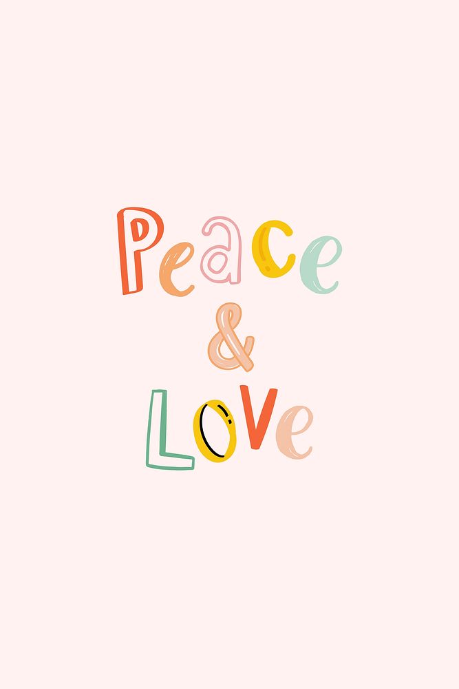Peace & love vector text doodle font