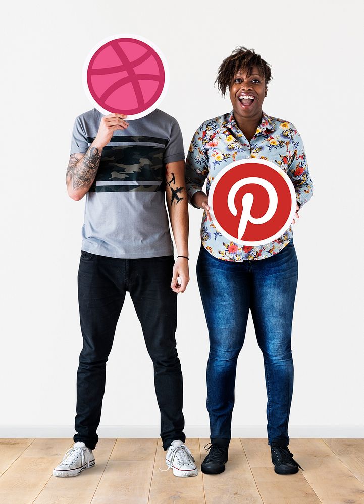 People holding social media icons