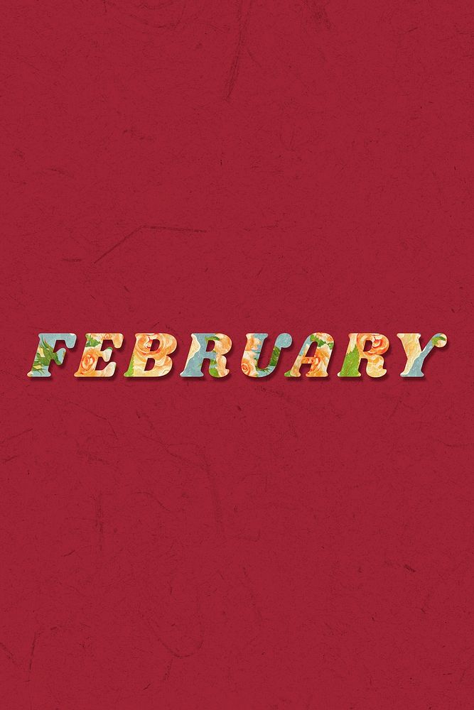 Floral February retro pattern typography