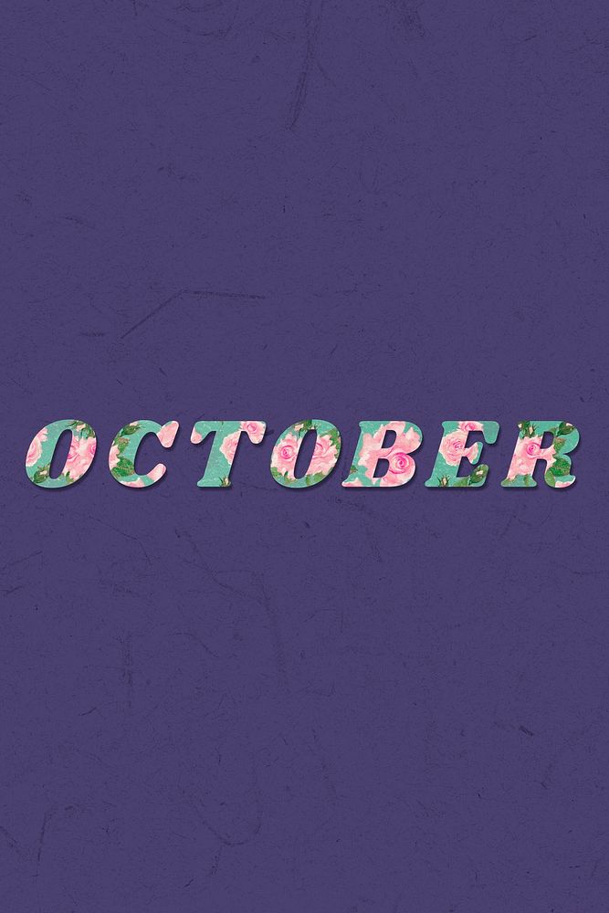 October lettering retro floral typography