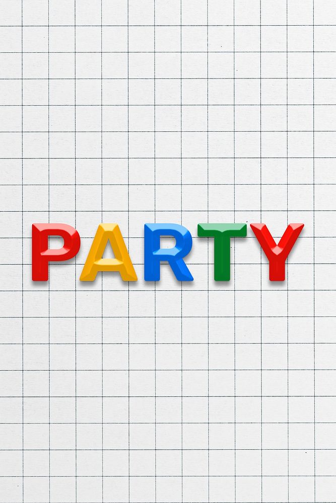 3d effect party word lettering rainbow color typography