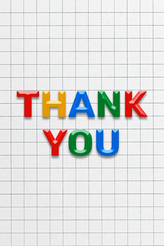 Colorful thank you bevel text effect typography