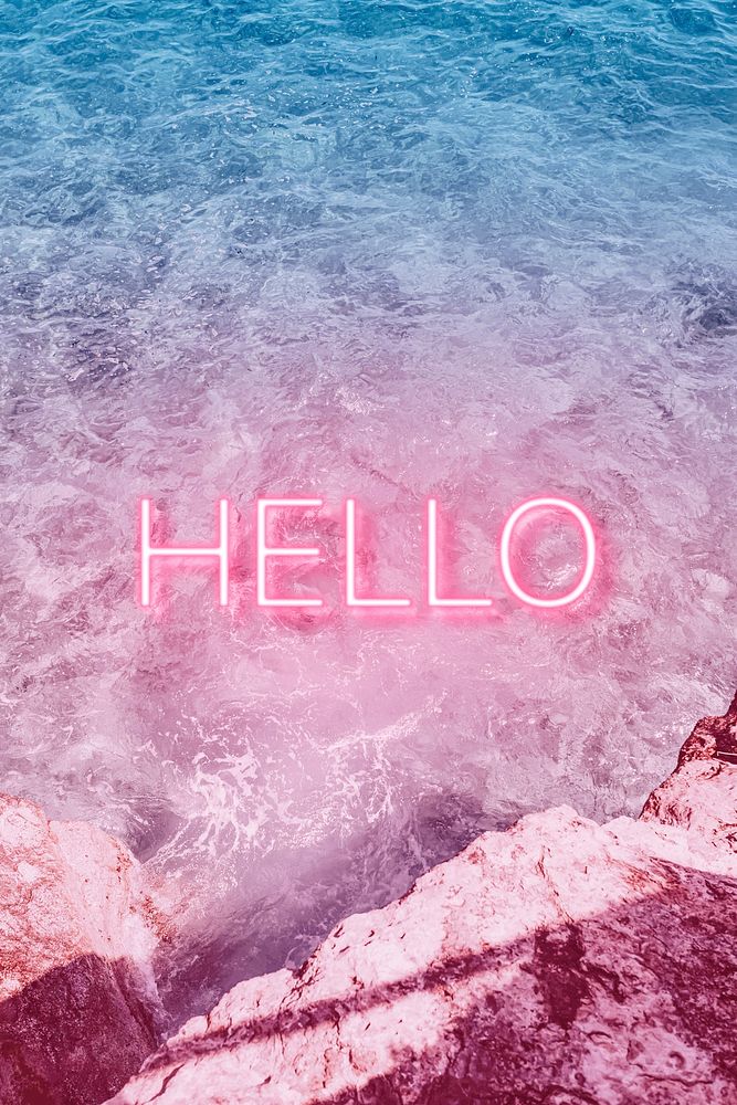Hello text neon typography pastel ocean wave gradient