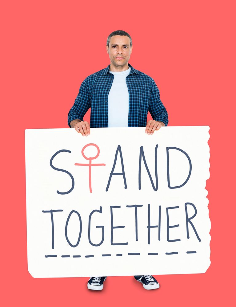 Man showing a stand together poster