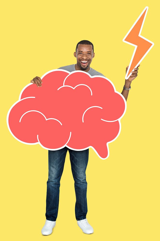 Man holding brain and lightning icons