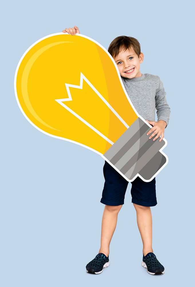 Boy with light bulb props