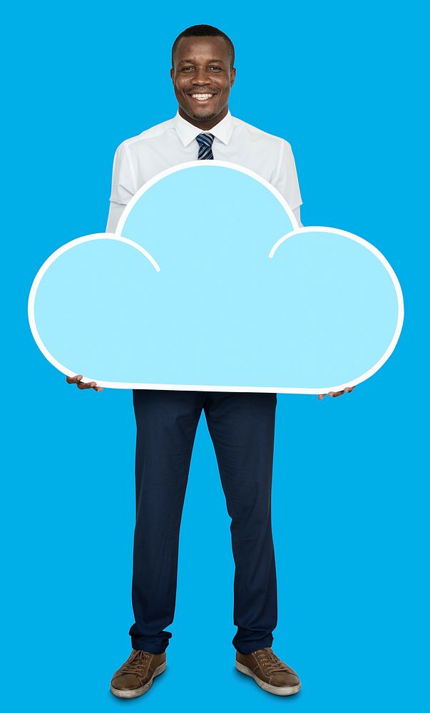 Man holding a cloud network icon