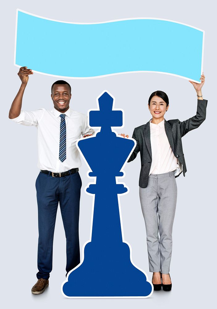 Business partners with a chess piece