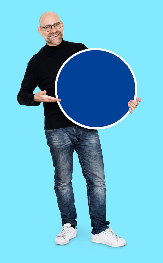 Cool entrepreneur holding a blank circles