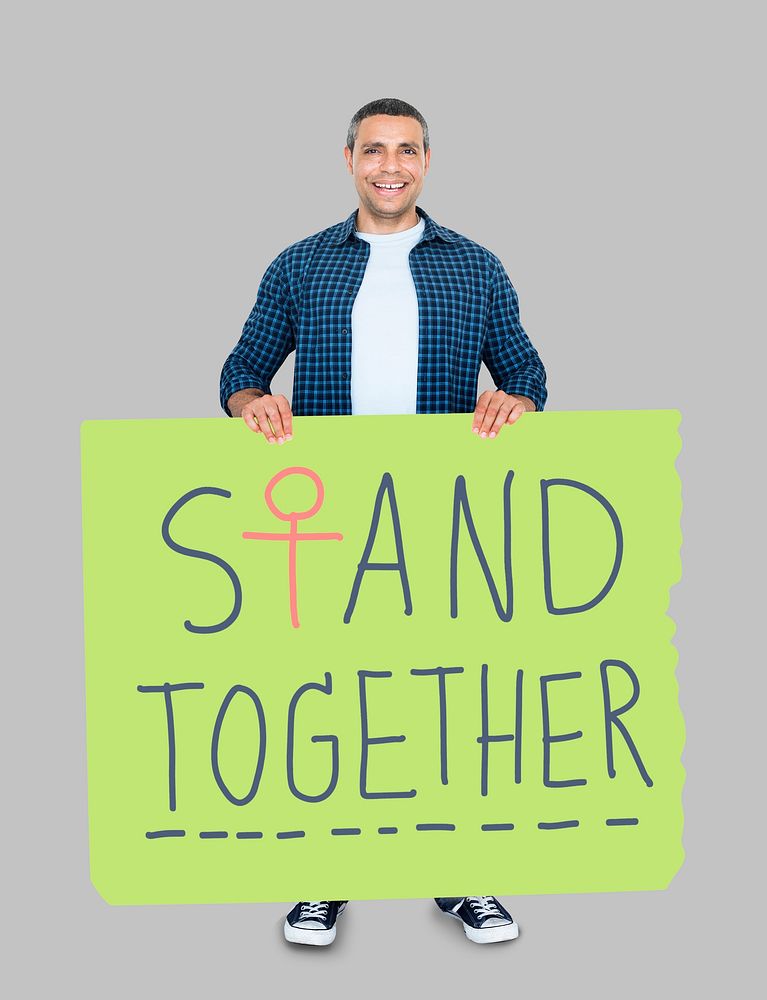 Man holding a stand together banner