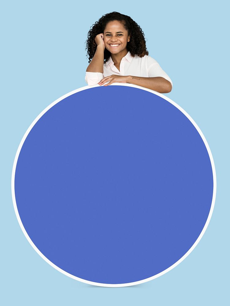 Woman with a blank blue circle