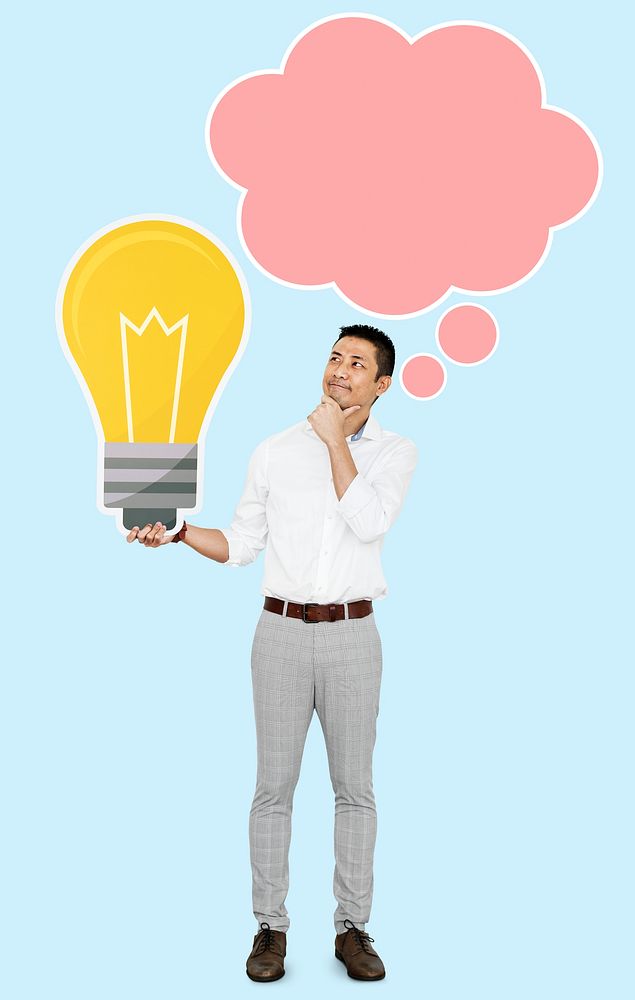 Man with a light bulb icon and a speech bubble