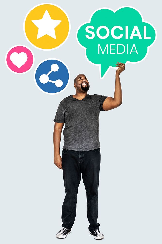 Man holding social media symbols