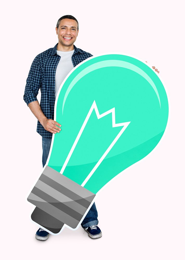 Man holding a light bulb icon