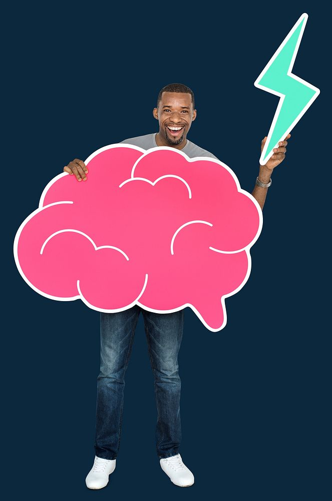 Man holding a brainstorm concept icon