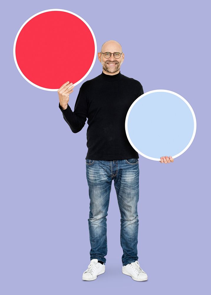 Cool entrepreneur holding blank circles