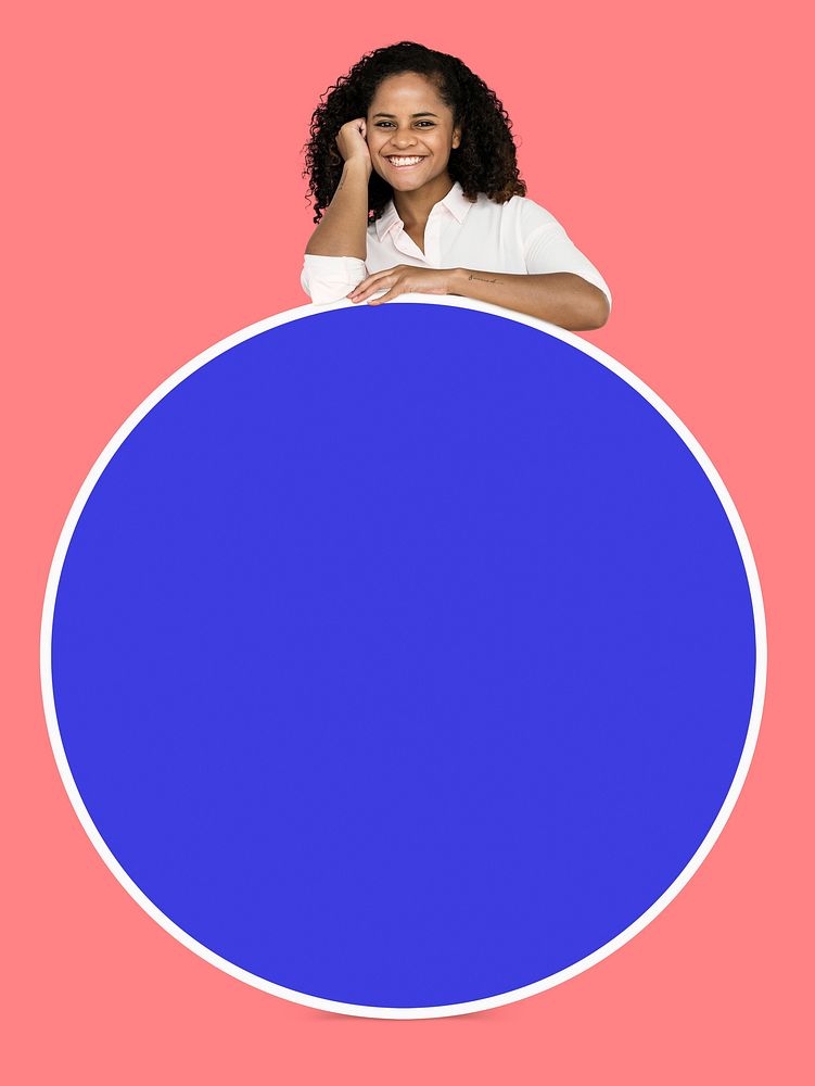 Young woman with a blank circle