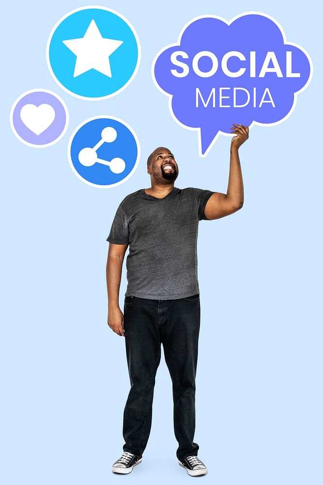 Man holding social media symbols