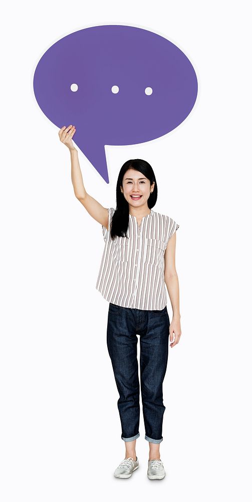 Girl holding a speech bubble icon