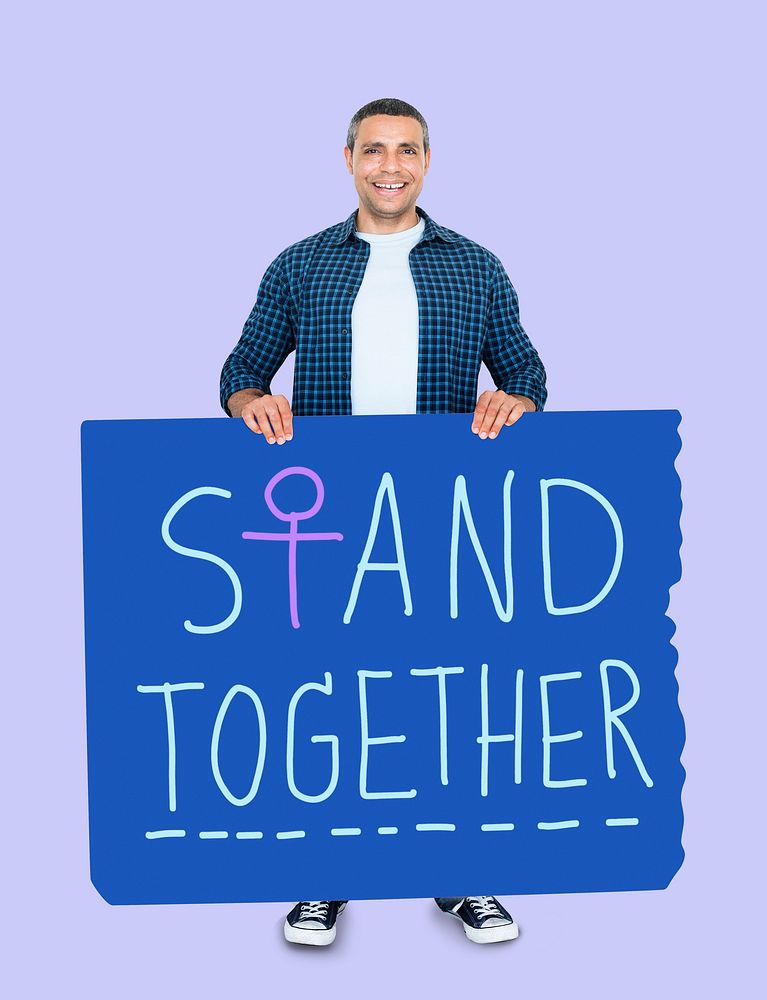 Man holding a stand together board