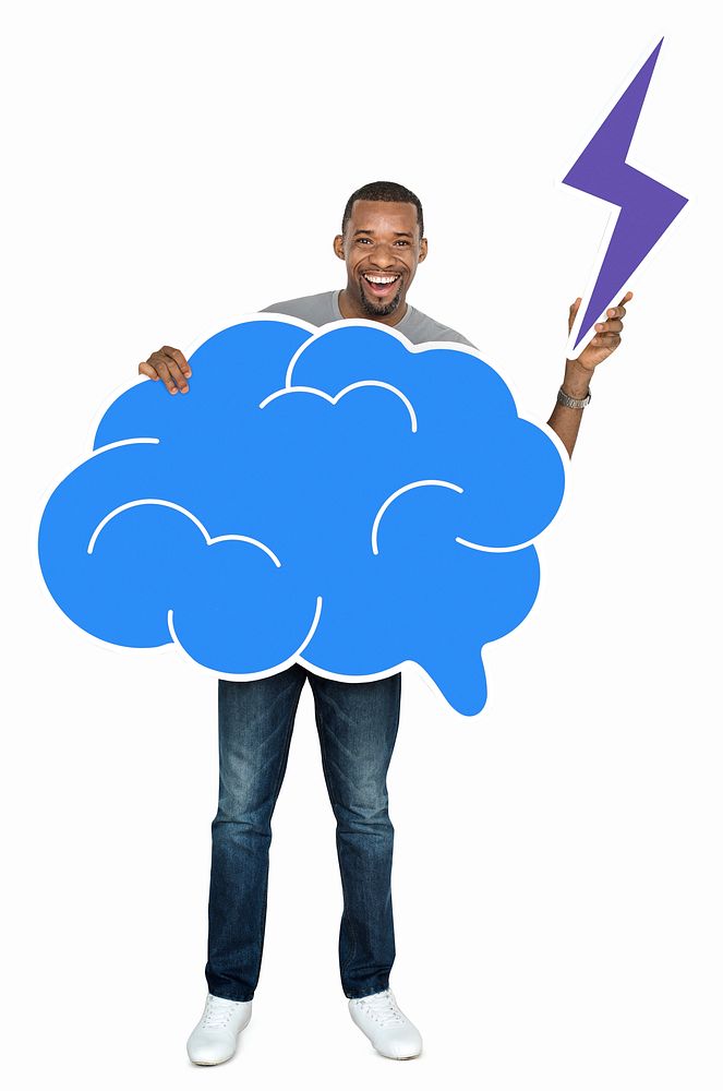 Man holding a brainstorm concept icon